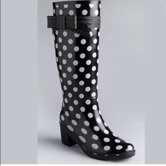 NWOB KATE SPADE RANDI POLKA DOT RAIN BOOTS BLACK Sz-7.5 - Picture 7 of 8